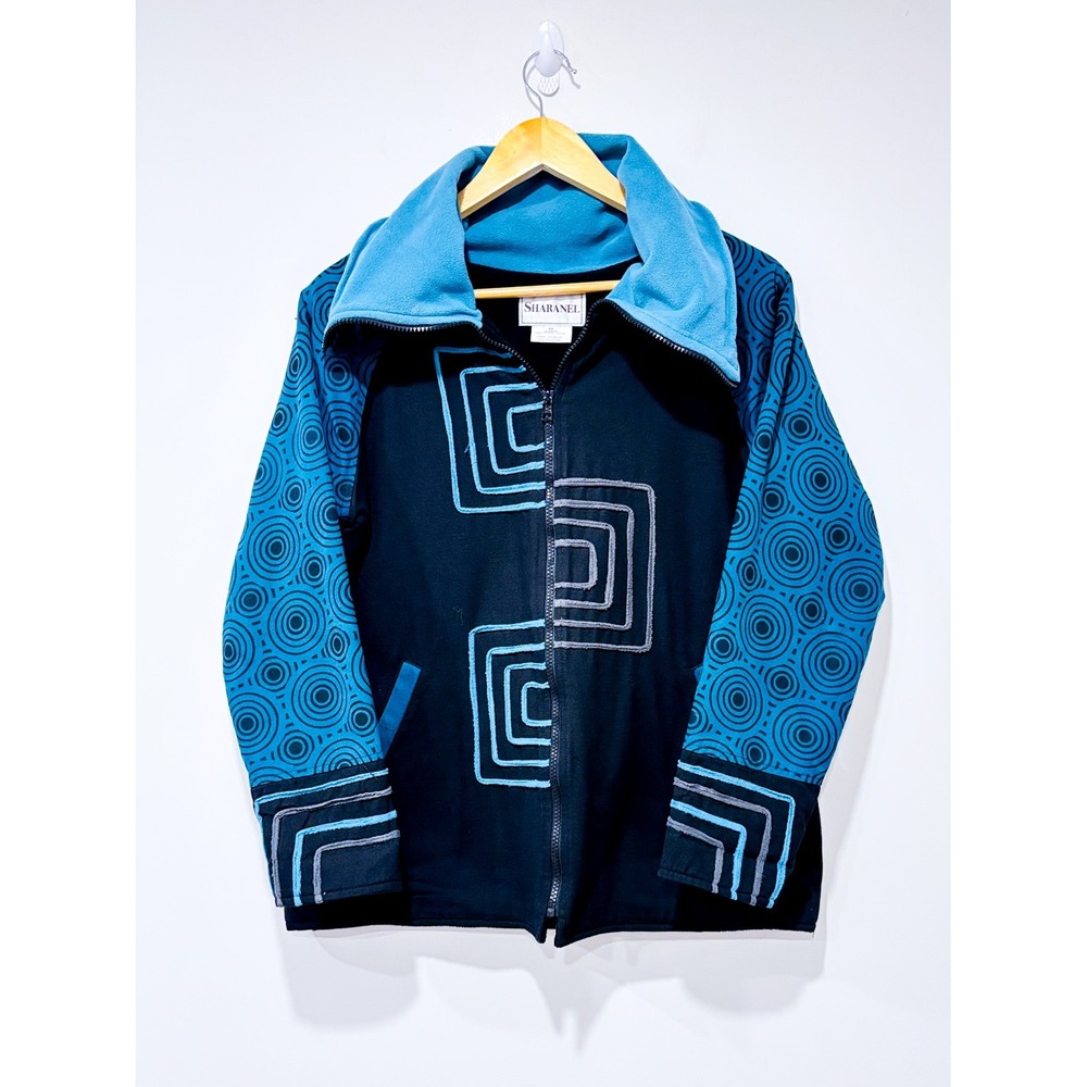 SHARANEL Vintage Green & Black Cotton Jacket | Artsy | Medium